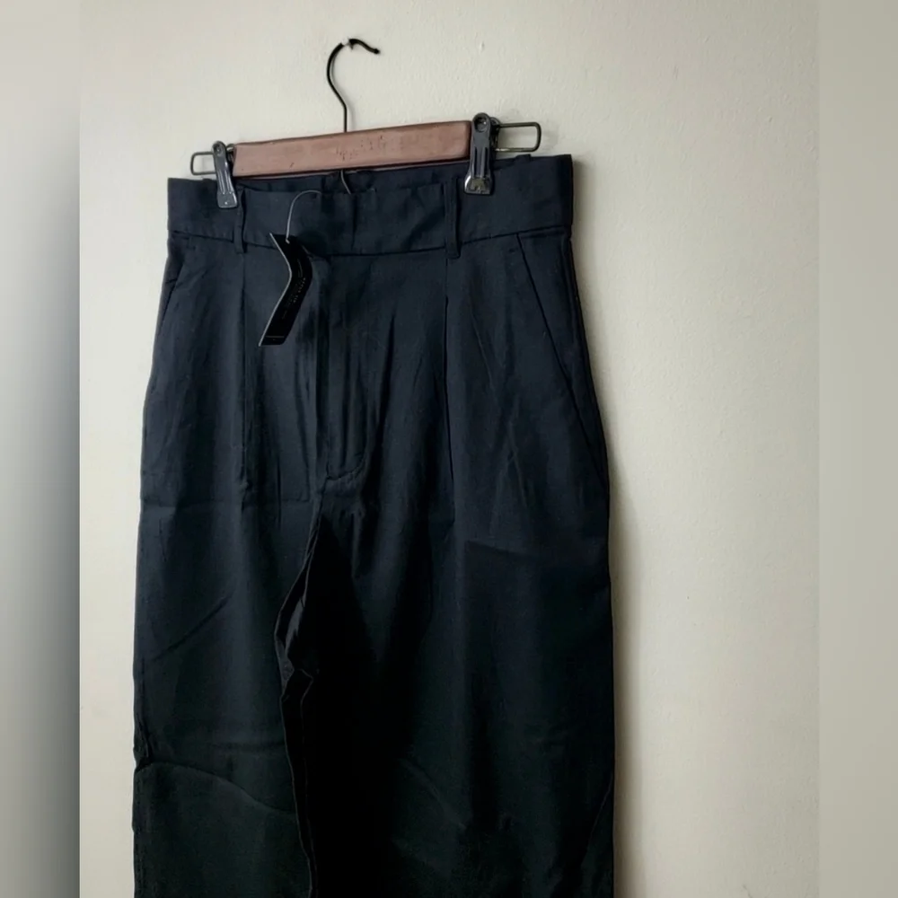 Banana Republic High Rise Pleated Wide Leg Linen Cotton Pants Black Size 8 NWT
